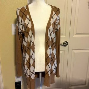 EUC Loft Cardigan Brown Argyle